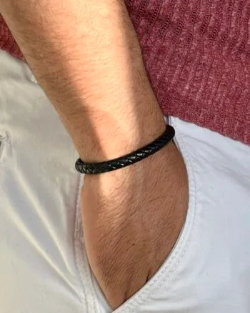 Black Leather Men's Bracelet