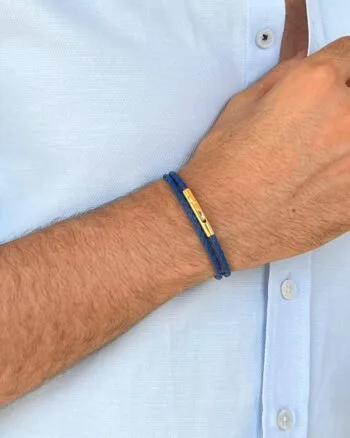 Double blue leather bracelet for men