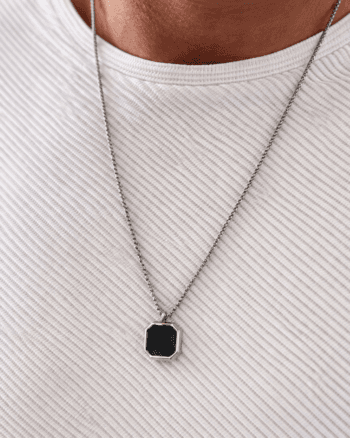 Men black pendant stainless steel necklace designed for everyday style and durability in Egypt by ALLE.