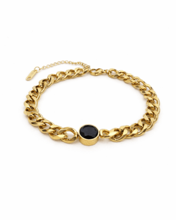 Black onyx gold chain bracelet for women