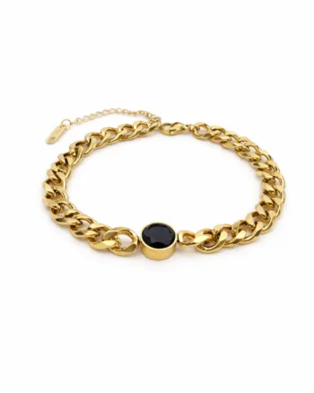 Black onyx gold chain bracelet for women
