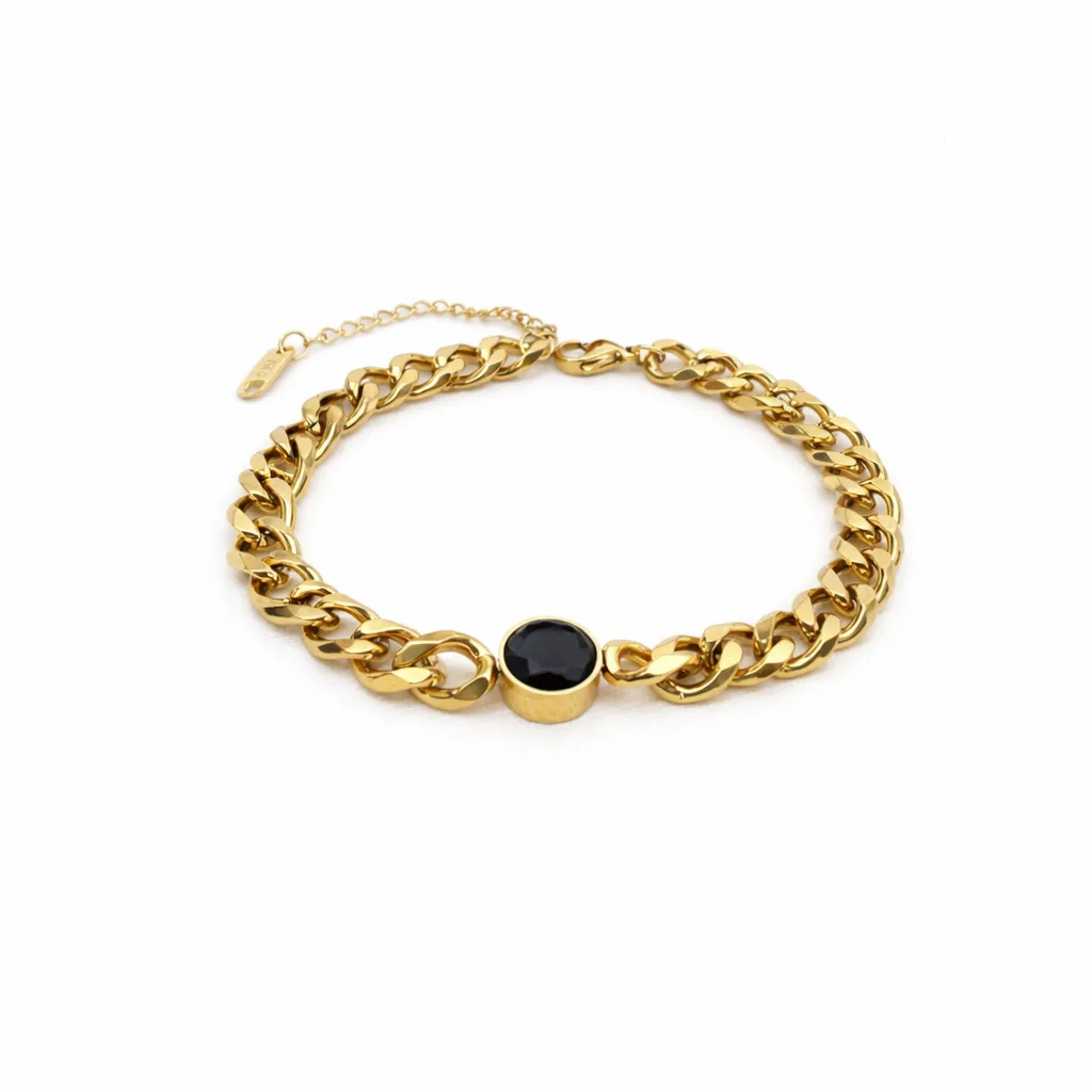 Black onyx gold chain bracelet for women