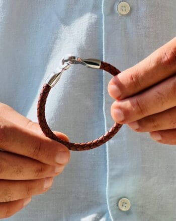 brown leather bracelet with steel hook for men Egypt