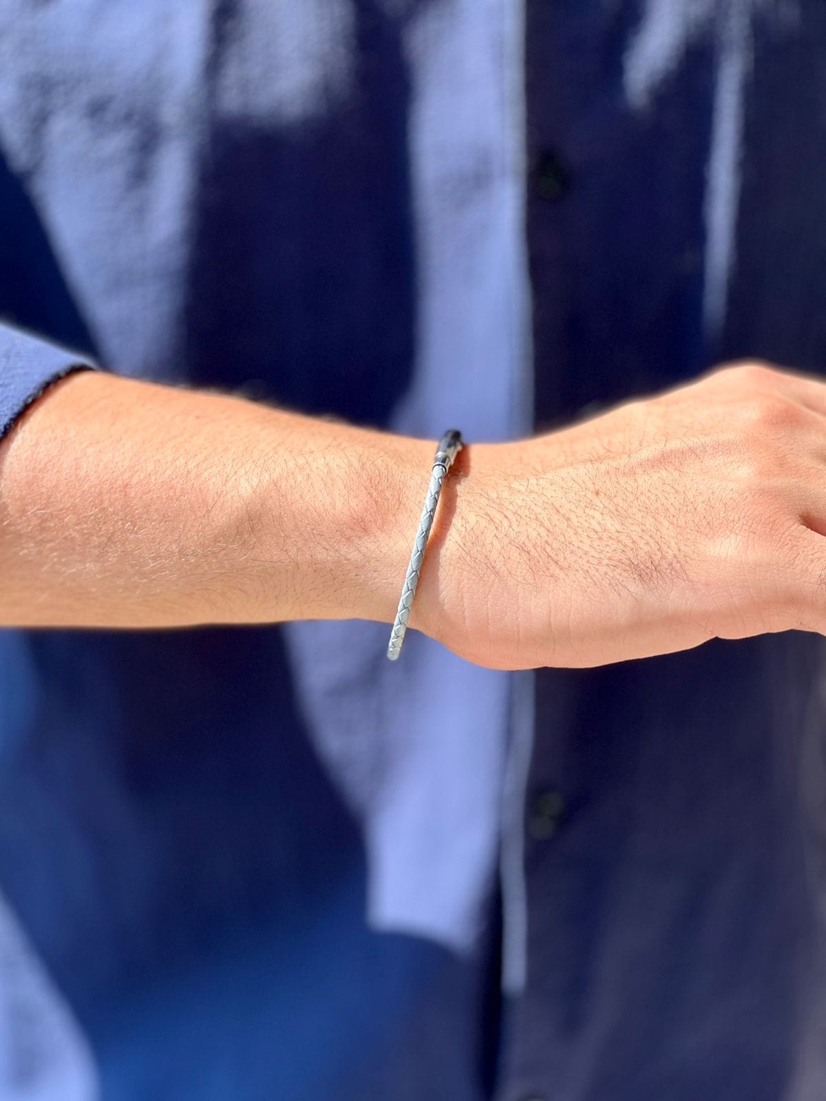 Grey-genuine-leather-bracelet-men--egypt Grey genuine leather bracelet for men with stainless steel clasp Egypt