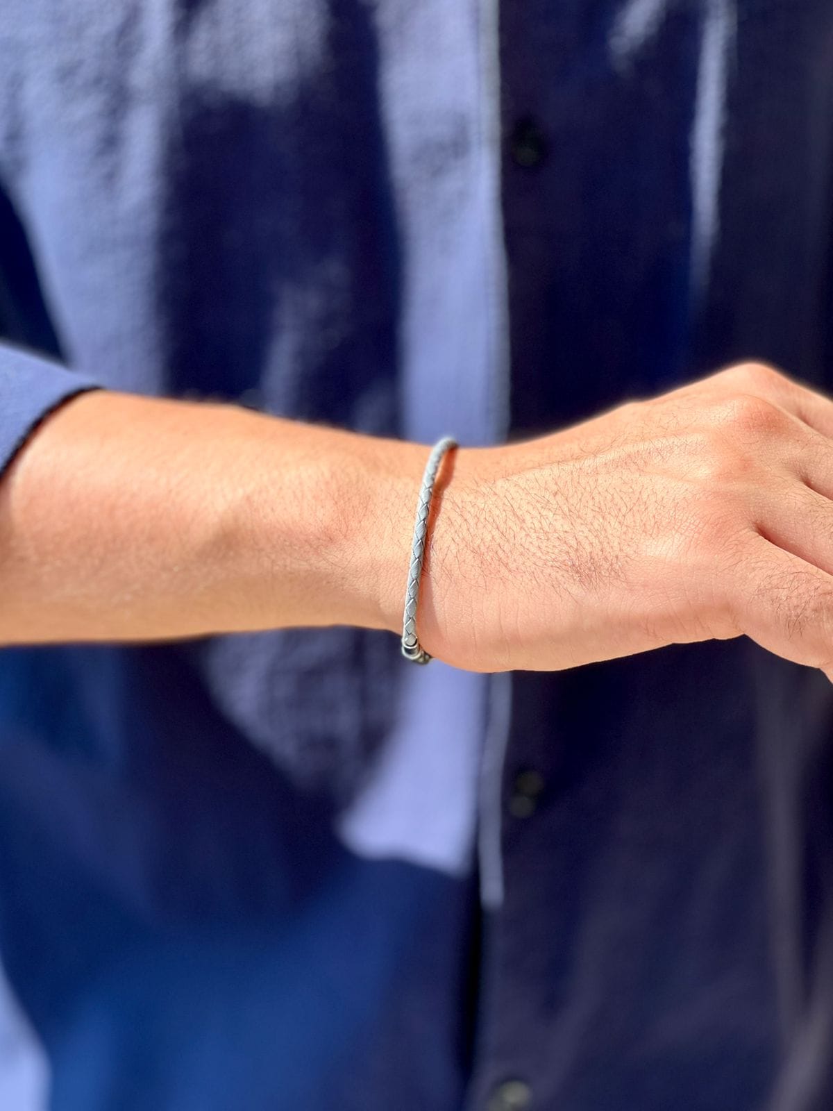 Grey-genuine-leather-bracelet-men-egypt Grey genuine leather bracelet for men with stainless steel clasp Egypt
