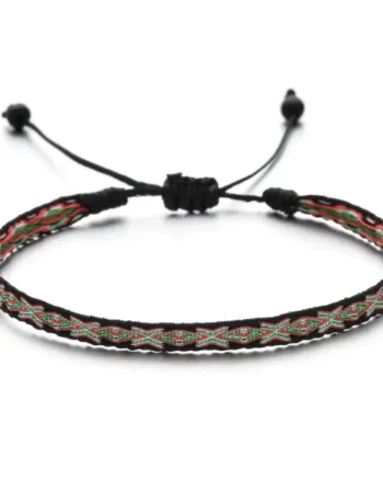 Black Red Pattern Fabric Men's Bracelet